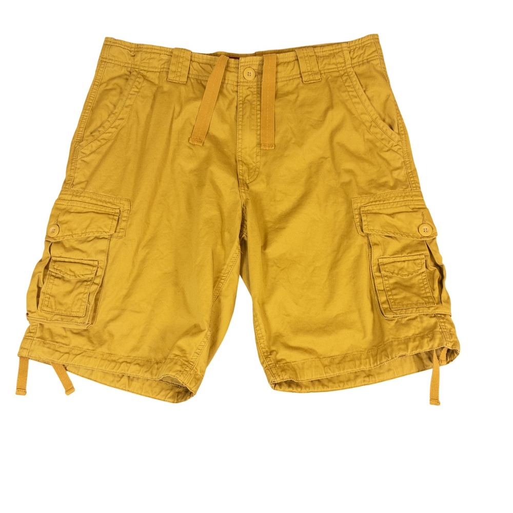 Matchstick Mens Cargo Shorts Mustard Yellow Multi Pocket Drawstring Waist 40